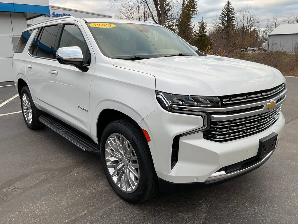 2023 Chevrolet Tahoe Premier in Iridescent Pearl Tricoat — front three-quarter view
